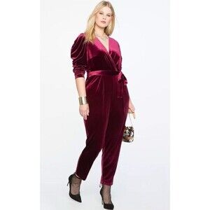 Eloquii  Valentines Pleated dress Jumpsuit Wine Velvet Velour Plus Size 16